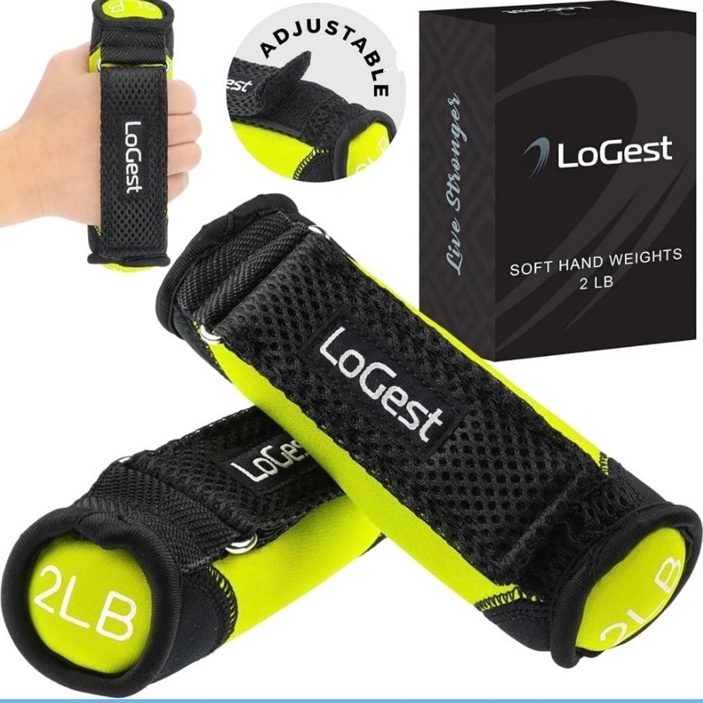 LoGest Soft Hand Weights 2 LB Pair Adjustable Straps Neon Yellow Black Cardio